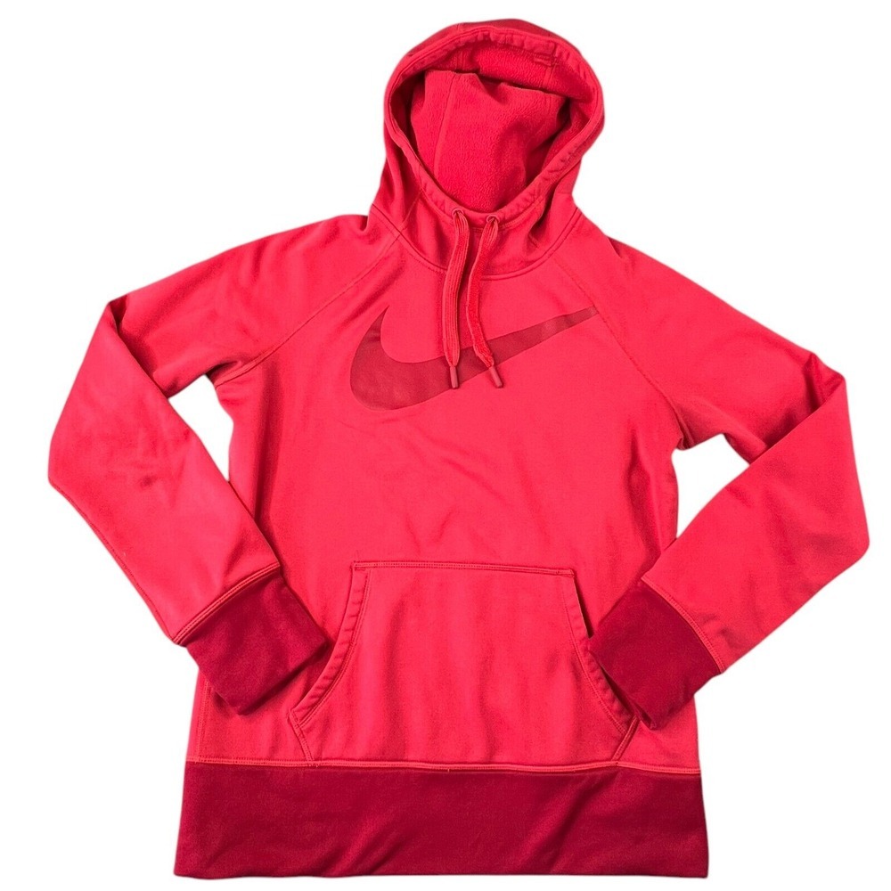 Nike Womens Hoodie Sweatshirt Medium Red Therma‎ Fit Training Swoosh Thumb Hole